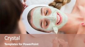  Presentation with spa salon - Amazing PPT layouts having getting facial care by beautician backdrop and a  colored foreground