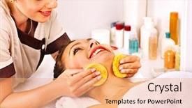  Presentation with facial - Slide set consisting of getting facial massage in beauty background and a  colored foreground