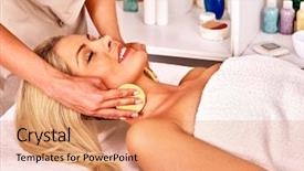  Presentation with face massage spa skin - Slide deck featuring getting facial massage in beauty background and a  colored foreground