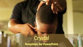  Presentation with barber shop - Colorful slide set enhanced with getting hair cut by barber backdrop and a tawny brown colored foreground