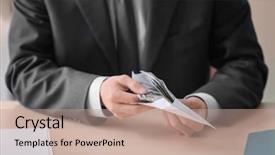  Presentation with envelope - Colorful theme enhanced with getting hands dirty - businessman with money in envelope backdrop and a coral colored foreground