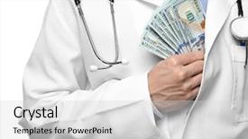  Presentation with corruption - Beautiful PPT theme featuring getting hands dirty - doctor putting money in pocket backdrop and a light gray colored foreground