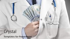  Presentation with corruption - Audience pleasing presentation design consisting of getting hands dirty - doctor putting money in pocket backdrop and a light gray colored foreground
