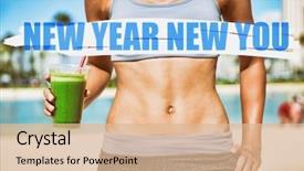  Presentation with new year 2019 - Beautiful theme featuring getting in shape with fitness backdrop and a coral colored foreground