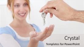  Presentation with familly getting a new born baby - Theme enhanced with getting keys of new home background and a soft green colored foreground