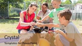  Presentation with pet shelter - Presentation theme featuring new home adopting the pet background and a coral colored foreground