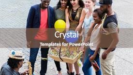  Presentation with bachelorette - Cool new theme with multi-ethnic group on a bachelorette party men and women together backdrop and a tawny brown colored foreground