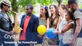  Presentation with multi ethnic group - PPT layouts with a multi-ethnic party background and a ocean colored foreground