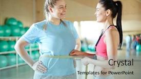  Presentation with fitness pregnancy - Colorful PPT layouts enhanced with getting motivated - happy fitness coach measuring waist backdrop and a light blue colored foreground
