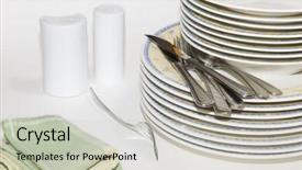  Presentation with cutlery - Slide set with getting ready for dinner plates cutlery pepper salt and napkin background and a light gray colored foreground