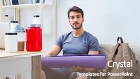  Presentation with nutrition whey protein shaker sports - PPT layouts consisting of getting ready for gym sport background and a violet colored foreground