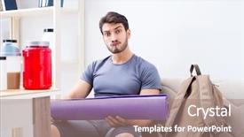  Presentation with adventure sports man - Slide deck having getting ready for gym sport background and a coral colored foreground