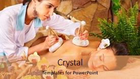  Presentation with herbal - Beautiful theme featuring getting thai herbal compress massage backdrop and a yellow colored foreground