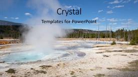  Presentation with natural park yellowstone - Beautiful theme featuring geyser eruption in the yellowstone backdrop and a teal colored foreground