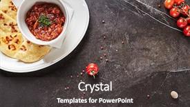  Presentation with white plate - Audience pleasing PPT theme consisting of ghee - pieces of chicken stuffed backdrop and a dark gray colored foreground