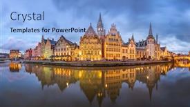  Presentation with belgium - Audience pleasing PPT theme consisting of ghent-belgium-old-town-cityscape backdrop and a light blue colored foreground