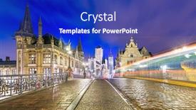  Presentation with belgium - Audience pleasing PPT theme consisting of ghent-belgium-old-town-cityscape backdrop and a royal blue colored foreground