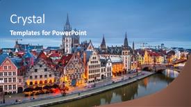  Presentation with belgium - PPT theme with ghent-belgium-old-town-cityscape background and a teal colored foreground
