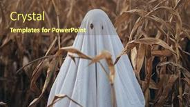  Presentation with creepy - Beautiful presentation design featuring ghost-at-cornfield-creepy-ghost backdrop and a tawny brown colored foreground