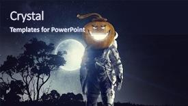  Presentation with cuneiform character recognition - Colorful presentation design enhanced with ghost characters - astranaut halloween character backdrop and a navy blue colored foreground