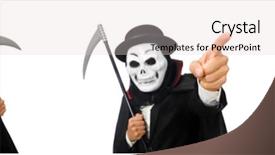  Presentation with ghost - PPT theme with ghost characters - man with scary mask isolated background and a light gray colored foreground