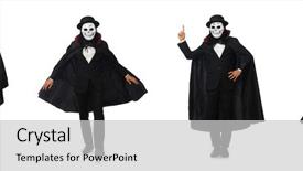  Presentation with blank whiteboard isolated on white - Theme with ghost characters - man with scary mask isolated background and a light gray colored foreground