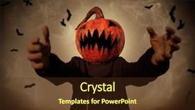  Presentation with scary halloween - Colorful presentation theme enhanced with ghost characters - portrait of a scary jack-lantern backdrop and a tawny brown colored foreground