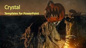  Presentation with ghost - Amazing presentation theme having ghost characters - portrait of a scary jack-lantern backdrop and a tawny brown colored foreground