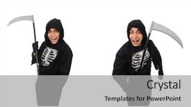  Presentation with ghost - PPT layouts enhanced with ghost characters - young man with scythe background and a light gray colored foreground