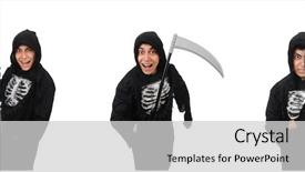  Presentation with ghost - PPT theme featuring ghost characters - young man with scythe background and a light gray colored foreground