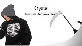  Presentation with ghost - Amazing presentation design having ghost characters - young man with scythe backdrop and a white colored foreground