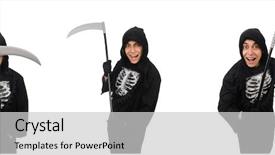 Presentation with ghost - PPT theme with ghost characters - young man with scythe background and a light gray colored foreground