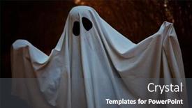  Presentation with white sheet - Amazing presentation having ghost child under a white sheet in a dark forest halloween concept backdrop and a gray colored foreground