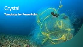  Presentation with fishing net - Beautiful slide deck featuring ghost fishing net pollution backdrop and a teal colored foreground