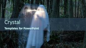  Presentation with dark forest - Presentation theme with ghost-in-a-dark-forest background and a ocean colored foreground