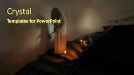  Presentation with ghost - PPT theme consisting of ghost-in-abandoned-haunted-house background and a tawny brown colored foreground