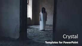  Presentation with ghost spirit - PPT theme featuring ghost-in-abandoned-haunted-house background and a tawny brown colored foreground