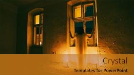  Presentation with ghost spirit - PPT theme having ghost-in-abandoned-haunted-house background and a gold colored foreground