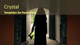  Presentation with old house - PPT layouts featuring ghost-in-abandoned-haunted-house background and a tawny brown colored foreground