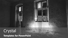  Presentation with ghost - Theme enhanced with ghost-in-abandoned-haunted-house background and a dark gray colored foreground