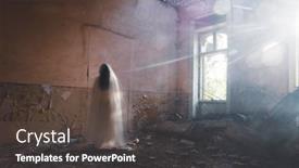  Presentation with ghost spirit - Presentation theme enhanced with ghost-in-abandoned-haunted-house background and a dark gray colored foreground