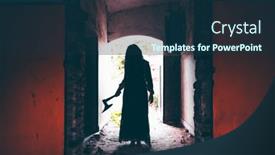  Presentation with old house - Theme consisting of ghost-in-abandoned-haunted-house background and a navy blue colored foreground