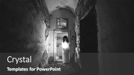  Presentation with ghost spirit - Presentation theme enhanced with ghost-in-abandoned-haunted-house background and a dark gray colored foreground
