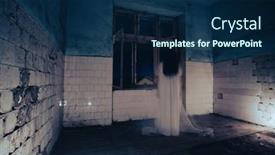  Presentation with ghost spirit - PPT layouts with ghost-in-abandoned-haunted-house background and a navy blue colored foreground