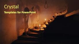  Presentation with haunted - Presentation featuring ghost-in-abandoned-haunted-house background and a tawny brown colored foreground