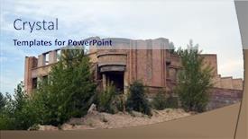  Presentation with ghost - Colorful presentation design enhanced with ghost town in eastern europe backdrop and a sky blue colored foreground