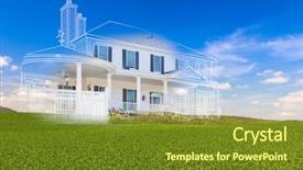  Presentation with green house - Presentation design consisting of ghosted house above green background and a tawny brown colored foreground