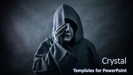  Presentation with scary - Presentation theme with ghostly figure in hooded cloak scary figure with part of mannequin head in hands background and a wine colored foreground