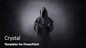  Presentation with praying hands on open bible - Cool new presentation design with ghostly-figure-with-open-hands backdrop and a dark gray colored foreground