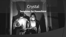  Presentation with ghosts - PPT theme featuring ghosts-in-abandoned-haunted-house background and a dark gray colored foreground